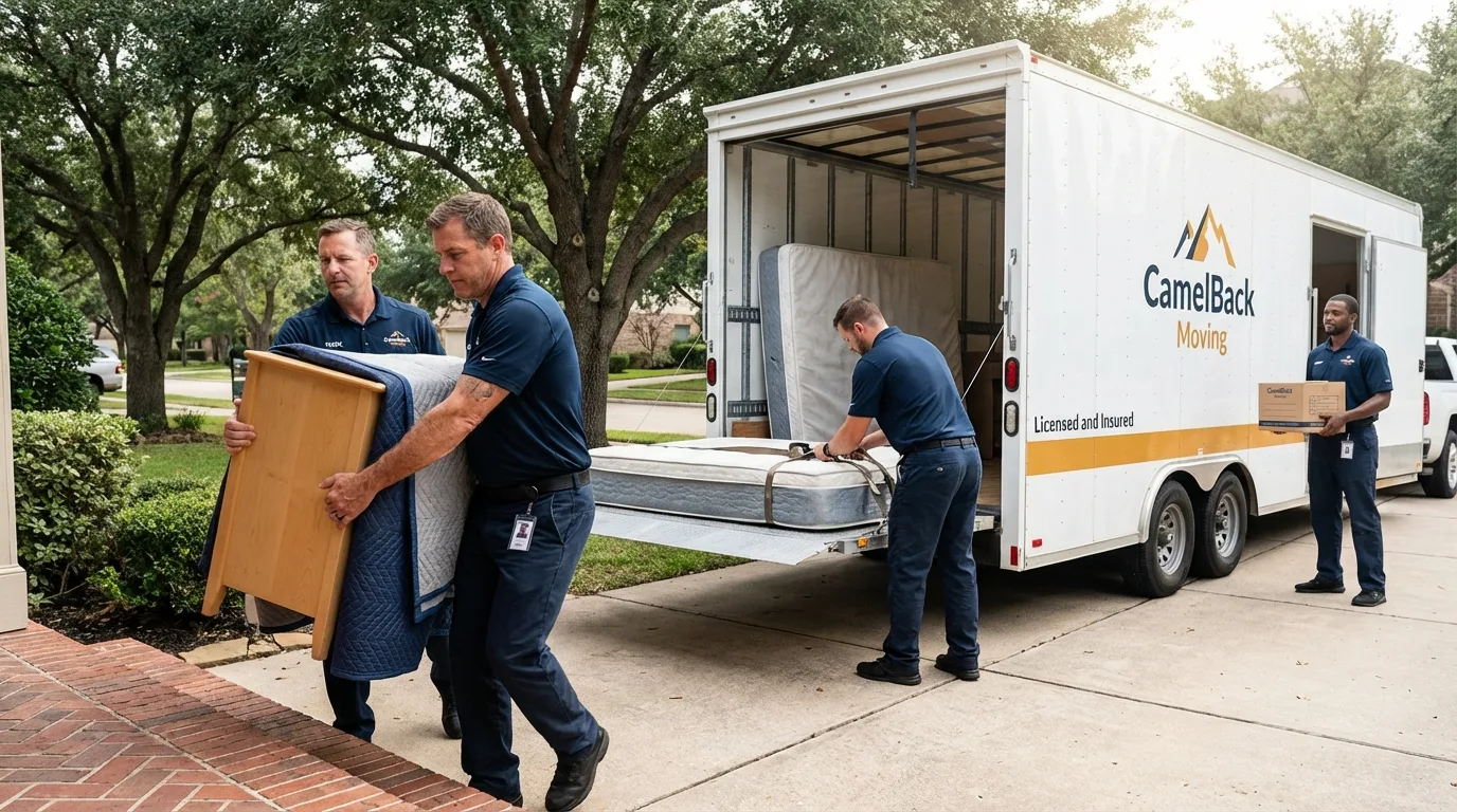 Crew loading residential truck for cross-state move from Belmont, MS