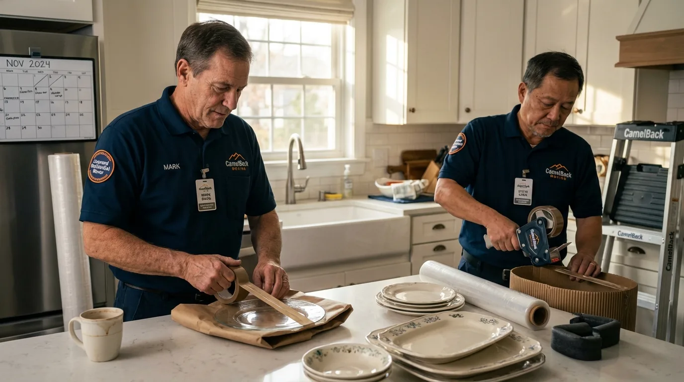 Professional crew packing kitchen dishware in Belmont, MS